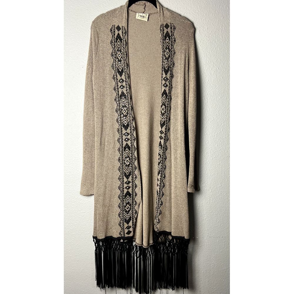 Vocal Womens Boho Western Long Fringe Native American Duster Size S Shacket USA